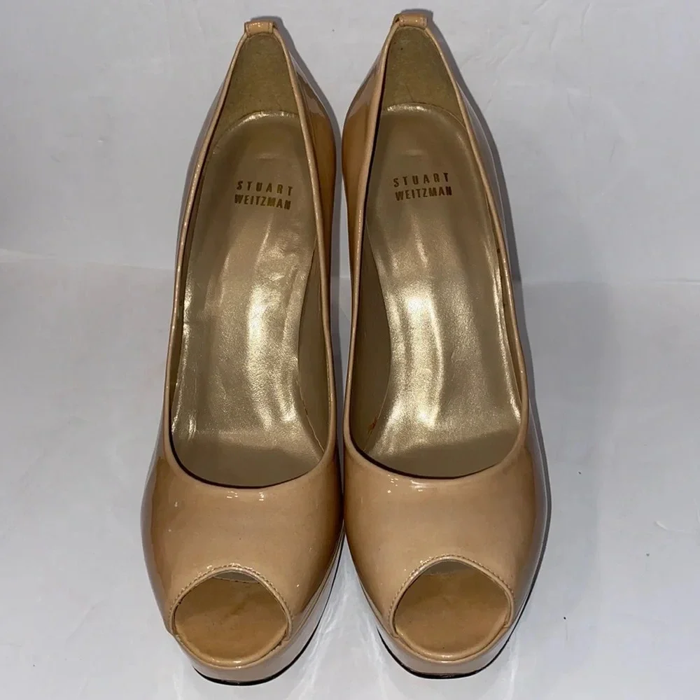 Stuart Weitzman Nude Nulille Platform Peep-Toe Pumps